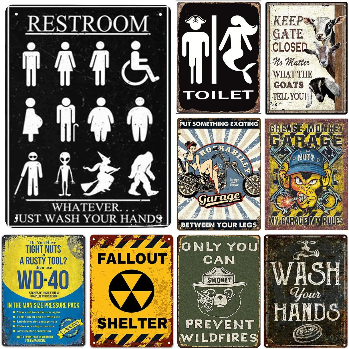 Restroom Vintage Metal Tin Signs Washing Room Wall Decor for Home Restaurant Bars Cafe Clubs Pubs Man Cave Retro Posters Plaque - Grand Goldman