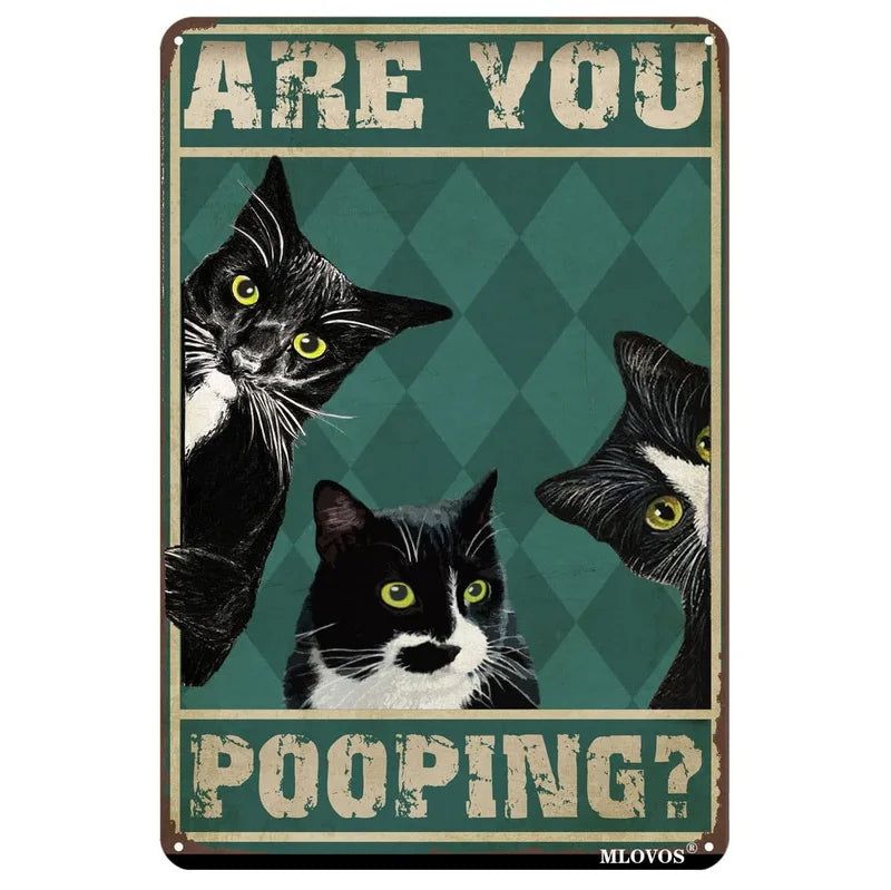 Retro Cat Coffee Metal Tin Sign Vintage Kitchen Signs Wall Decor Because Murder Is Wrong Funny Signs Bar Decorations Art Poster - Grand Goldman