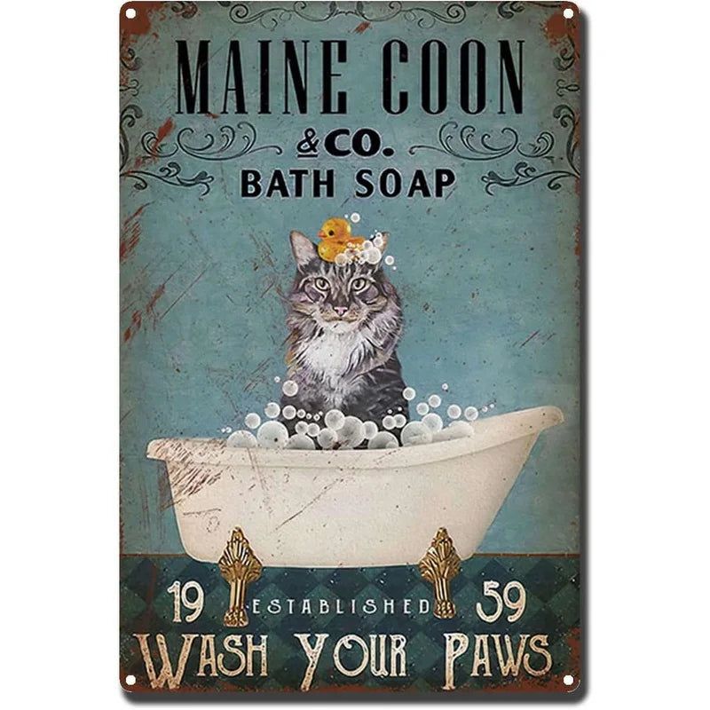 Retro Cat Coffee Metal Tin Sign Vintage Kitchen Signs Wall Decor Because Murder Is Wrong Funny Signs Bar Decorations Art Poster - Grand Goldman