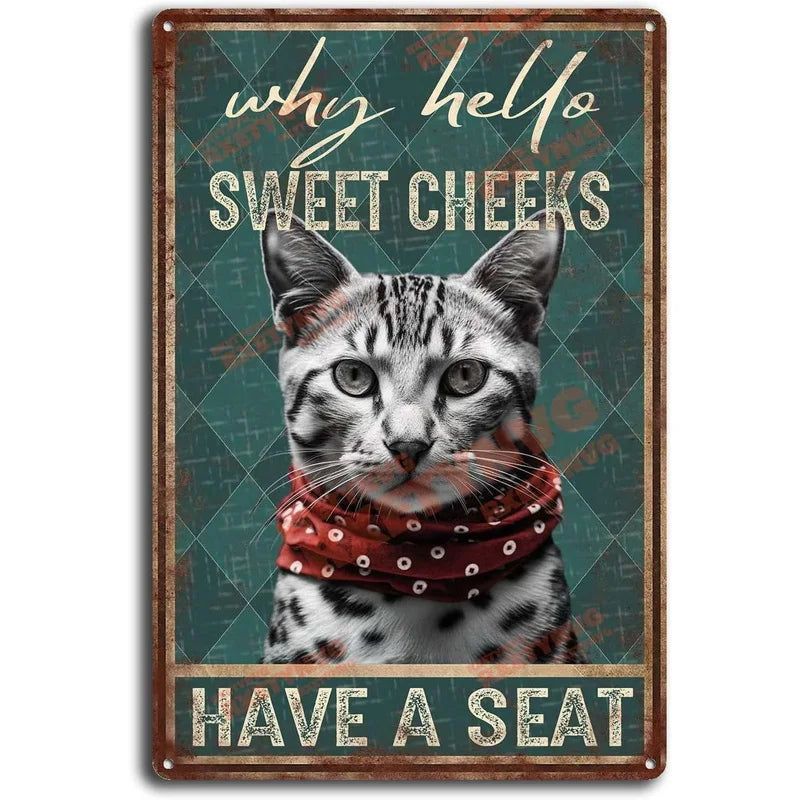Retro Cat Coffee Metal Tin Sign Vintage Kitchen Signs Wall Decor Because Murder Is Wrong Funny Signs Bar Decorations Art Poster - Grand Goldman
