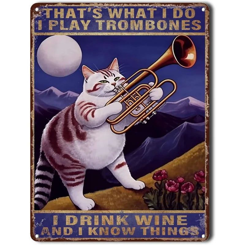 Retro Cat Coffee Metal Tin Sign Vintage Kitchen Signs Wall Decor Because Murder Is Wrong Funny Signs Bar Decorations Art Poster - Grand Goldman
