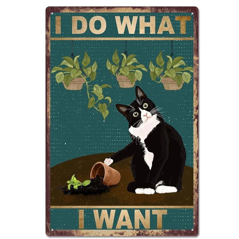 Retro Cat Coffee Metal Tin Sign Vintage Kitchen Signs Wall Decor Because Murder Is Wrong Funny Signs Bar Decorations Art Poster - Grand Goldman