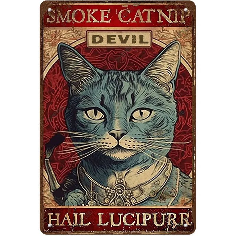 Retro Cat Coffee Metal Tin Sign Vintage Kitchen Signs Wall Decor Because Murder Is Wrong Funny Signs Bar Decorations Art Poster - Grand Goldman