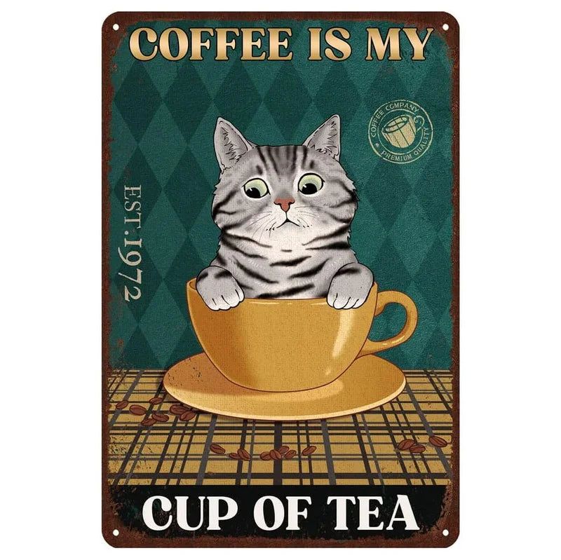 Retro Cat Coffee Metal Tin Sign Vintage Kitchen Signs Wall Decor Because Murder Is Wrong Funny Signs Bar Decorations Art Poster - Grand Goldman