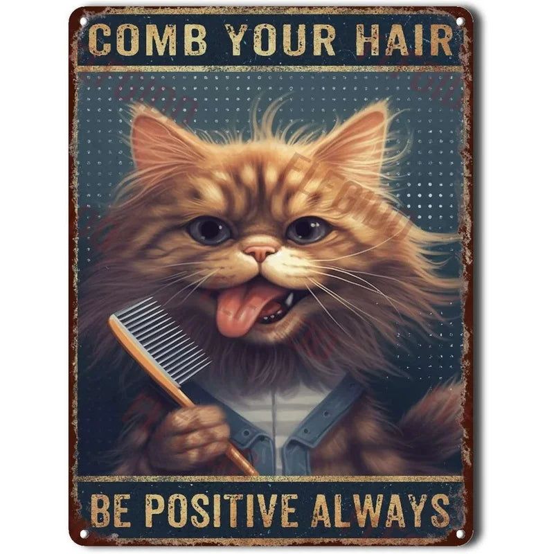 Retro Cat Coffee Metal Tin Sign Vintage Kitchen Signs Wall Decor Because Murder Is Wrong Funny Signs Bar Decorations Art Poster - Grand Goldman