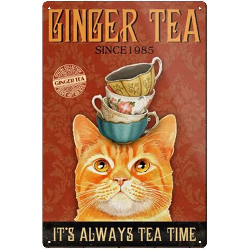 Retro Cat Coffee Metal Tin Sign Vintage Kitchen Signs Wall Decor Because Murder Is Wrong Funny Signs Bar Decorations Art Poster - Grand Goldman