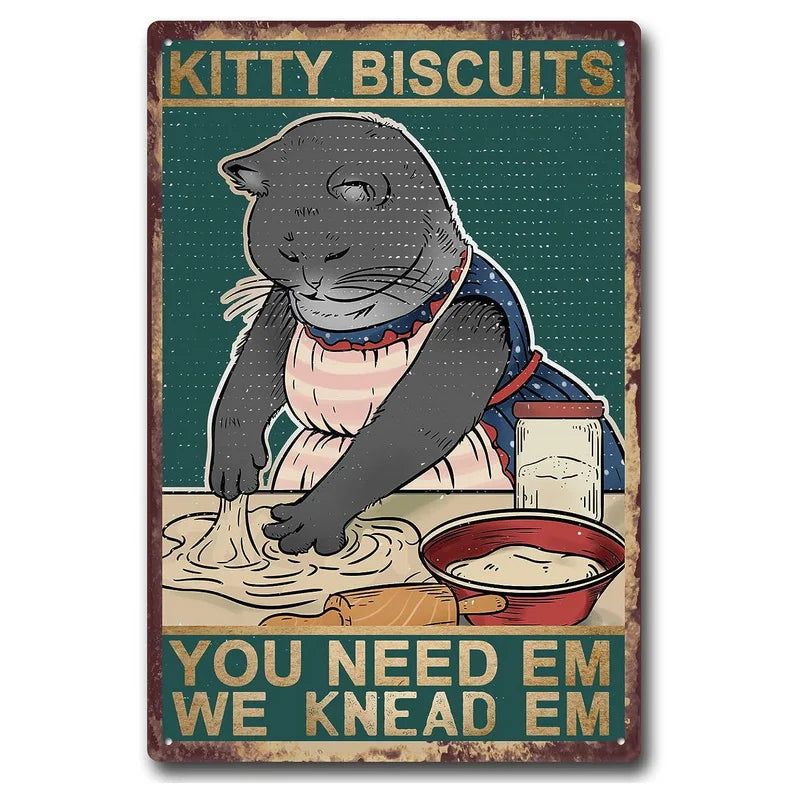 Retro Cat Coffee Metal Tin Sign Vintage Kitchen Signs Wall Decor Because Murder Is Wrong Funny Signs Bar Decorations Art Poster - Grand Goldman