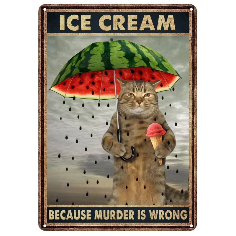 Retro Cat Coffee Metal Tin Sign Vintage Kitchen Signs Wall Decor Because Murder Is Wrong Funny Signs Bar Decorations Art Poster - Grand Goldman