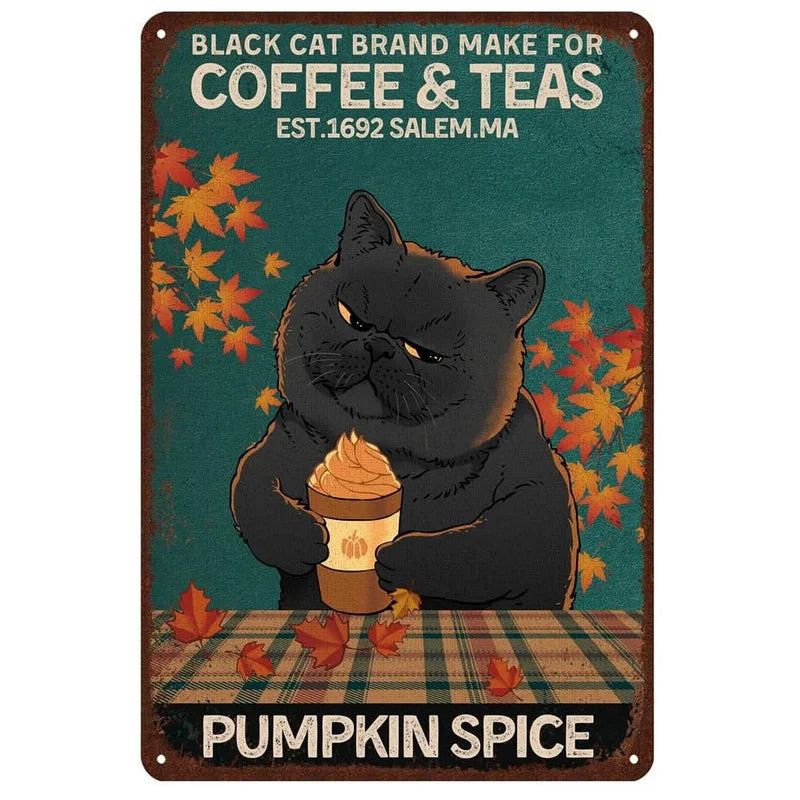 Retro Cat Coffee Metal Tin Sign Vintage Kitchen Signs Wall Decor Because Murder Is Wrong Funny Signs Bar Decorations Art Poster - Grand Goldman