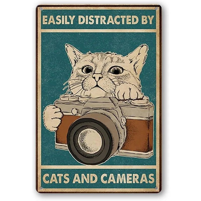 Retro Cat Coffee Metal Tin Sign Vintage Kitchen Signs Wall Decor Because Murder Is Wrong Funny Signs Bar Decorations Art Poster - Grand Goldman