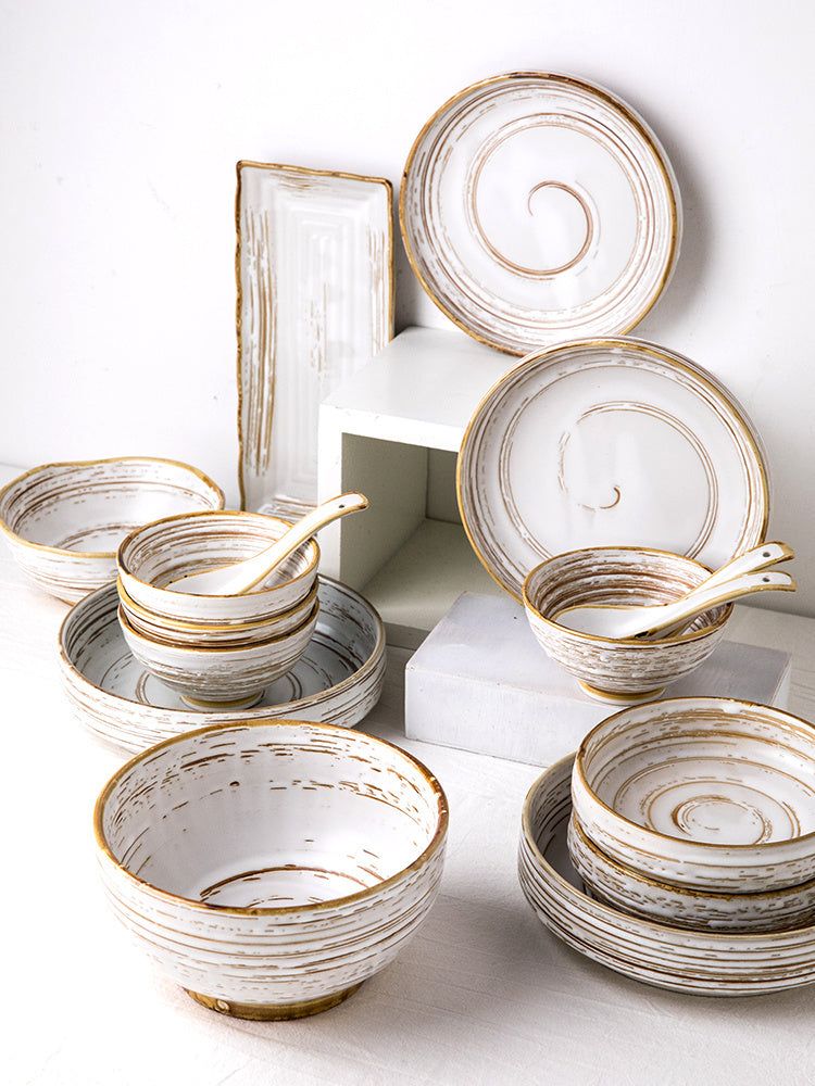 Retro Creative Japanese Tableware Household  Ceramic Dish Bowl - Grand Goldman