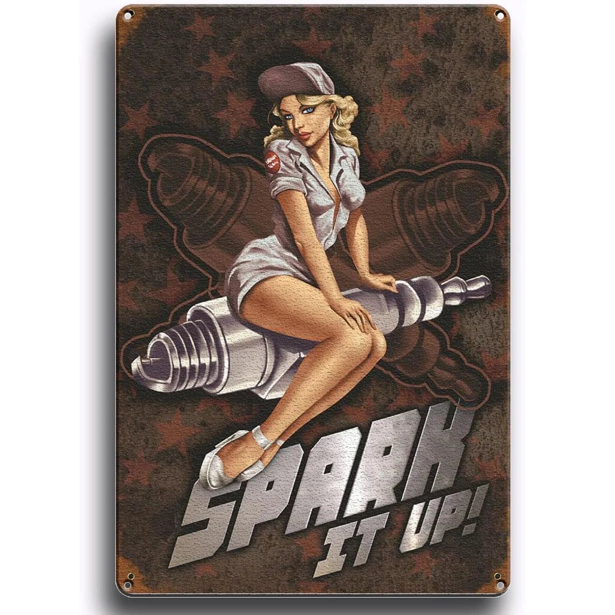 Retro Pinup Girls Spark Plugs Metal Tin Signs Vintage Posters for Garage Station Bar Man Cave Cafe Office Home Wall Decor Gift - Grand Goldman