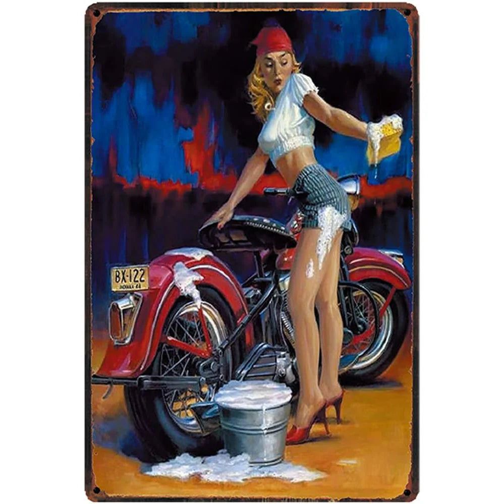 Retro Pinup Girls Spark Plugs Metal Tin Signs Vintage Posters for Garage Station Bar Man Cave Cafe Office Home Wall Decor Gift - Grand Goldman
