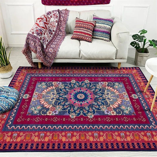 Retro Purplish Red Persian Blanket Ethnic Style Kitchen Living Room Bedroom Bedside Carpet Floor Mat - Grand Goldman