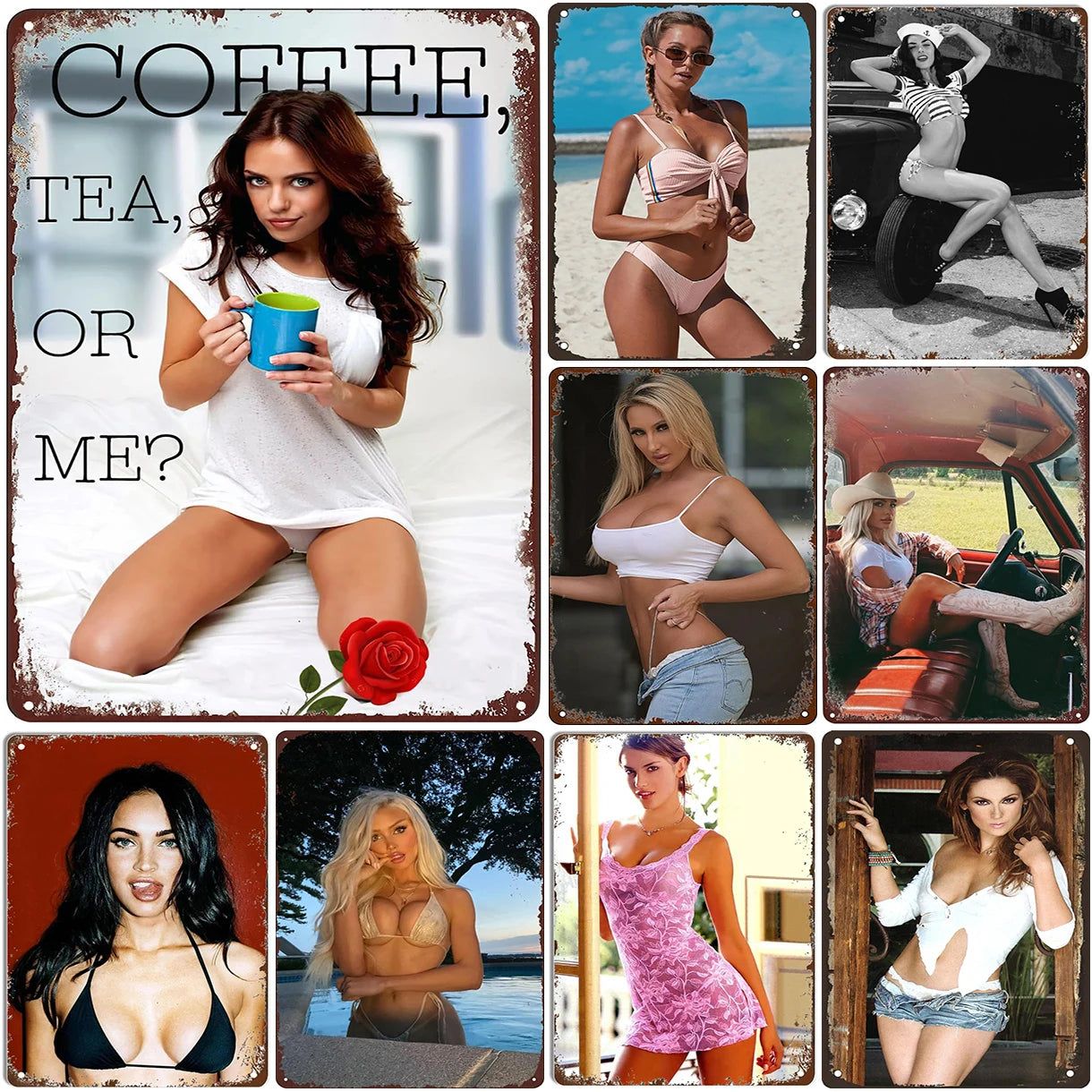 Retro Vintage Pinup Girls Metal Tin Signs Plaque Plate Wall Art Posters for Man Cave Bar Pub Clubs Cafe Iron Painting Decoration - Grand Goldman