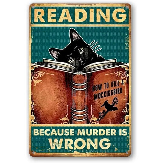 Retro Cat Coffee Metal Tin Sign Vintage Kitchen Signs Wall Decor Because Murder Is Wrong Funny Signs Bar Decorations Art Poster - Grand Goldman