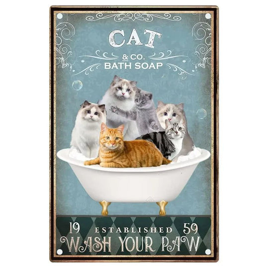 Retro Cat Coffee Metal Tin Sign Vintage Kitchen Signs Wall Decor Because Murder Is Wrong Funny Signs Bar Decorations Art Poster - Grand Goldman