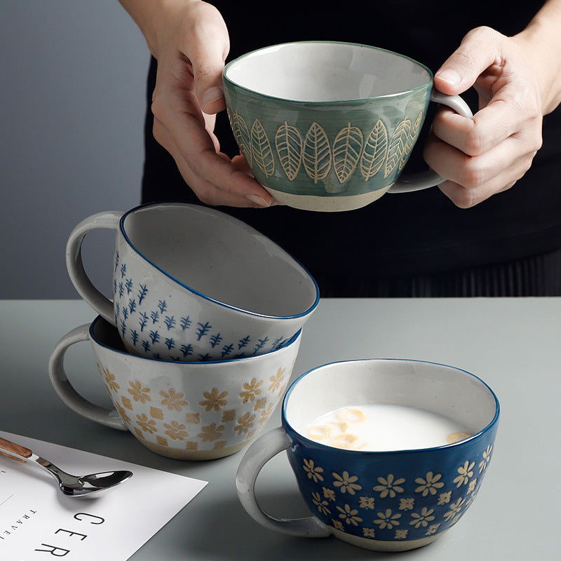 Retro Coffee Cup Ceramic Cup Japanese Garden Tea Cup Water Cup Embossed Stoneware Mug Couple Cup - Grand Goldman