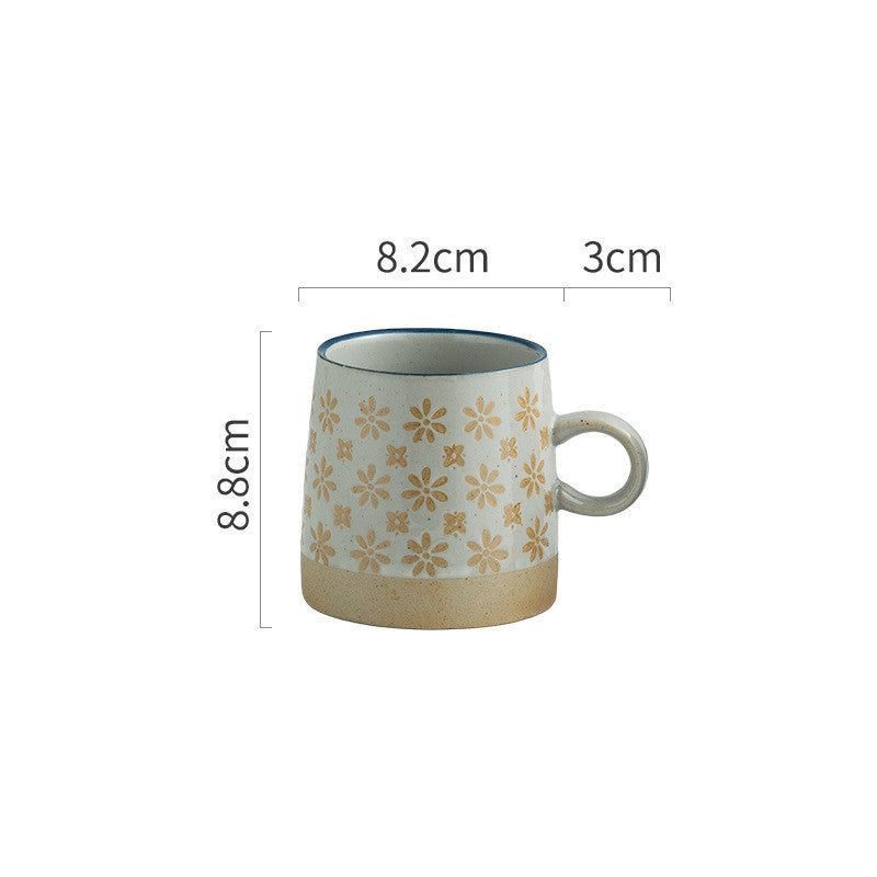 Retro Coffee Cup Ceramic Cup Japanese Garden Tea Cup Water Cup Embossed Stoneware Mug Couple Cup - Grand Goldman