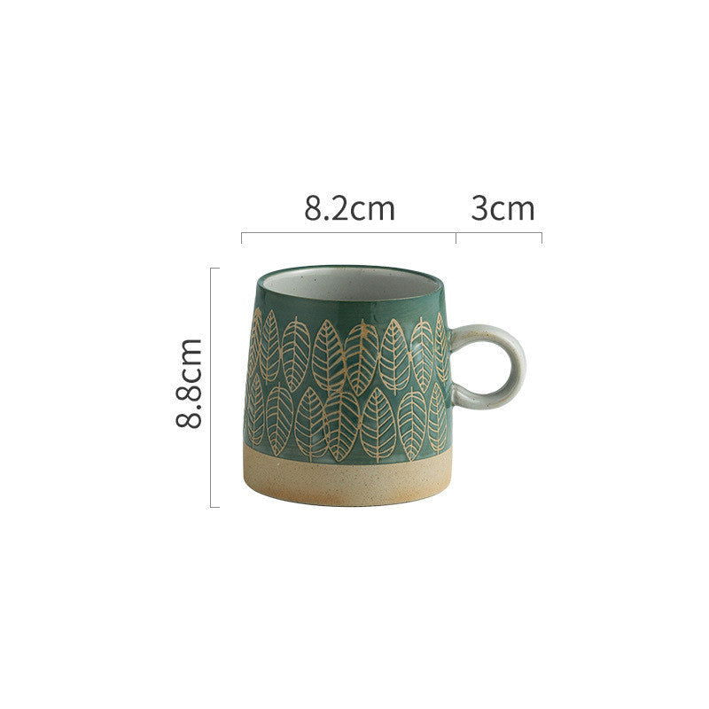 Retro Coffee Cup Ceramic Cup Japanese Garden Tea Cup Water Cup Embossed Stoneware Mug Couple Cup - Grand Goldman