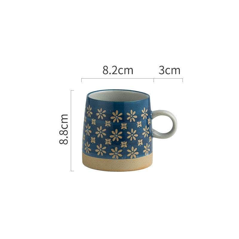 Retro Coffee Cup Ceramic Cup Japanese Garden Tea Cup Water Cup Embossed Stoneware Mug Couple Cup - Grand Goldman