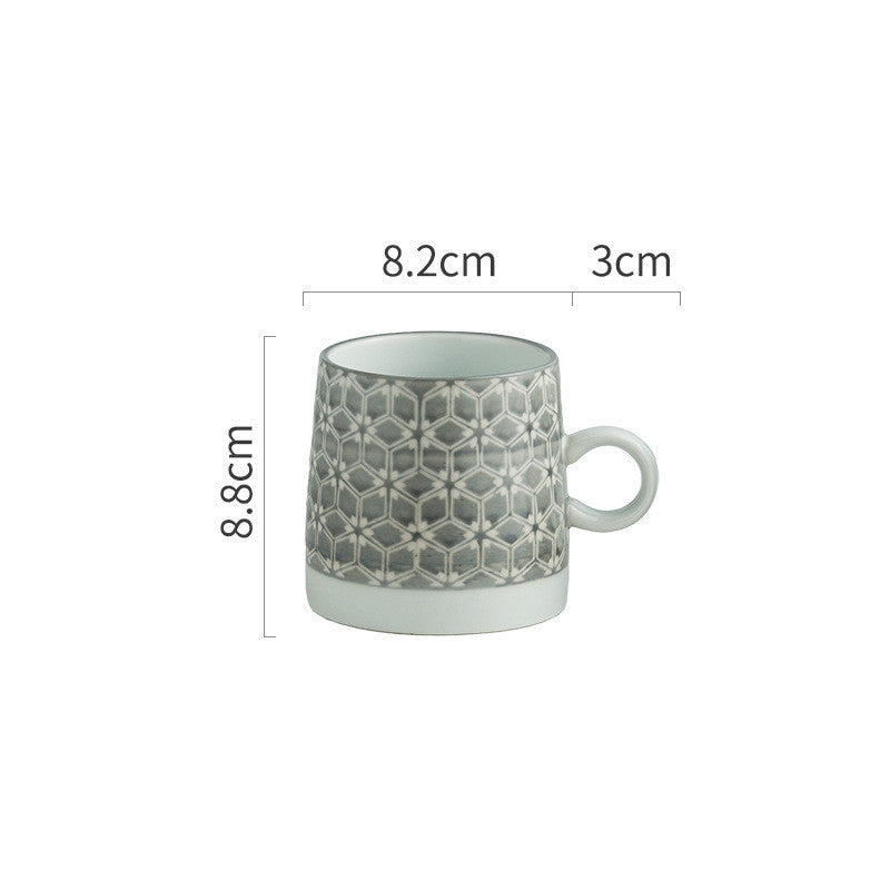 Retro Coffee Cup Ceramic Cup Japanese Garden Tea Cup Water Cup Embossed Stoneware Mug Couple Cup - Grand Goldman