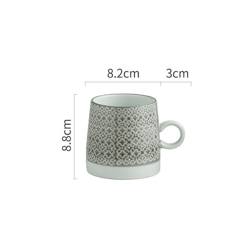 Retro Coffee Cup Ceramic Cup Japanese Garden Tea Cup Water Cup Embossed Stoneware Mug Couple Cup - Grand Goldman