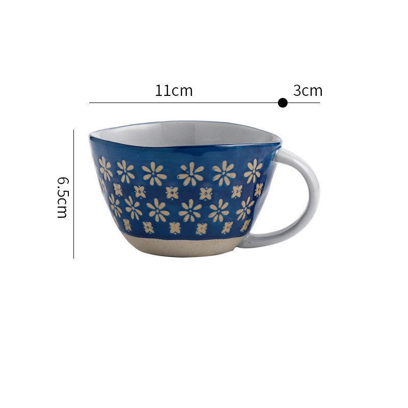 Retro Coffee Cup Ceramic Cup Japanese Garden Tea Cup Water Cup Embossed Stoneware Mug Couple Cup - Grand Goldman