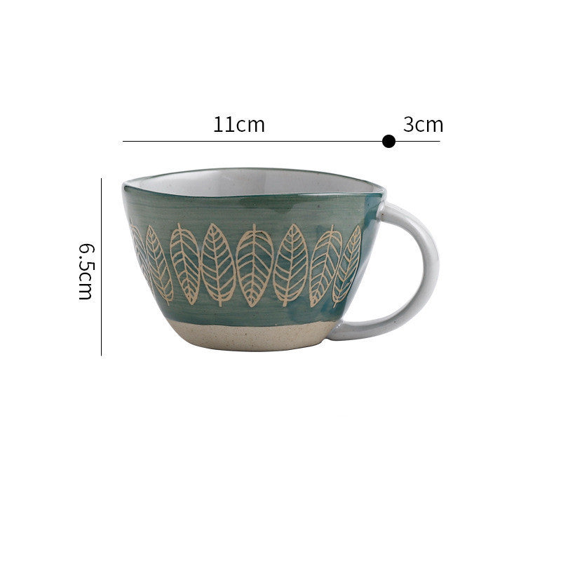 Retro Coffee Cup Ceramic Cup Japanese Garden Tea Cup Water Cup Embossed Stoneware Mug Couple Cup - Grand Goldman