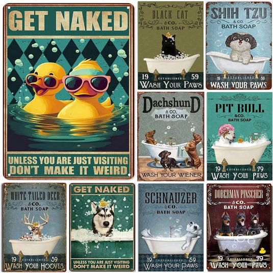Retro Get Naked Bath Soap Metal Tin Signs Vintage Posters for Bathroom Washing Room Bars Man Cave Cafe Pub Clubs Home Wall Decor - Grand Goldman