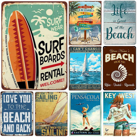 Retro Life is Good At The Beach Surfing Sailing Metal Tin Signs Vintage Posters for Bars Man Cave Cafe Pub Clubs Home Wall Decor - Grand Goldman