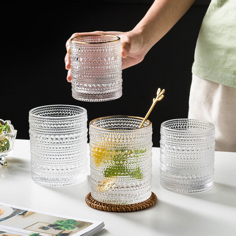 Retro Palace Style Bead Point Cup Glass Classical Embossed Water Cup - Grand Goldman