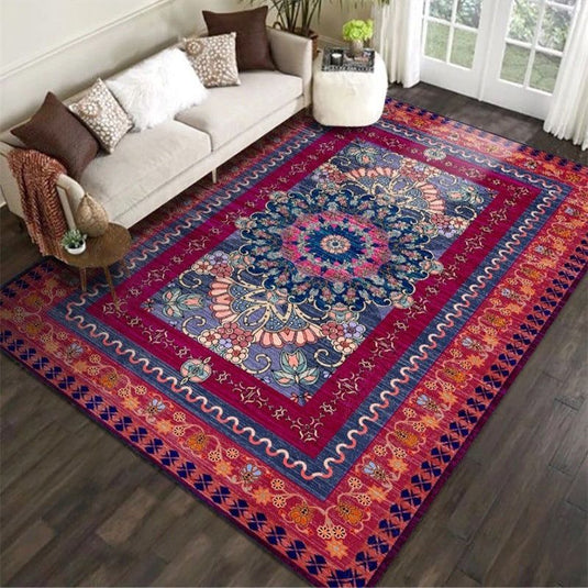 Retro Purplish Red Persian Blanket Ethnic Style Kitchen Living Room Bedroom Bedside Carpet Floor Mat - Grand Goldman