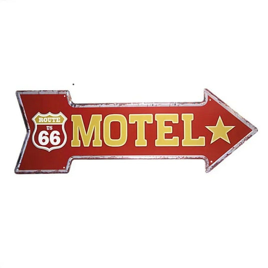 Retro Route 66 Motel Metal Tin Signs Vintage Street Signs Retro Arrow Directional Signage Funny Tin Sign for Wall Decoration - Grand Goldman