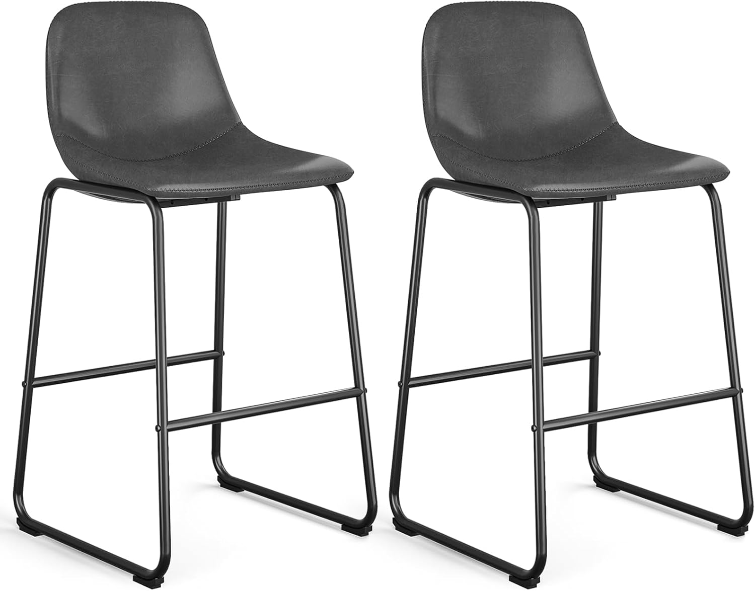Rfiver Pu Faux Leather Bar Stools Set of 2, Industrial Pub Barstools with Back and Footrest, Modern Armless Bar Height Stool Chairs (Black, 24" Counter Chair x2) - Grand Goldman