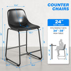 Rfiver Pu Faux Leather Bar Stools Set of 2, Industrial Pub Barstools with Back and Footrest, Modern Armless Bar Height Stool Chairs (Black, 24" Counter Chair x2) - Grand Goldman