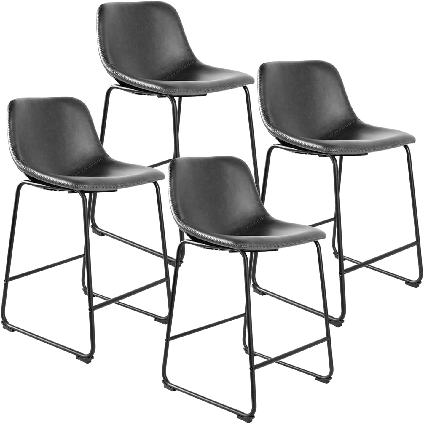 Rfiver Pu Faux Leather Bar Stools Set of 2, Industrial Pub Barstools with Back and Footrest, Modern Armless Bar Height Stool Chairs (Black, 24" Counter Chair x2) - Grand Goldman