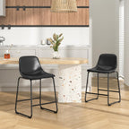 Rfiver Pu Faux Leather Bar Stools Set of 2, Industrial Pub Barstools with Back and Footrest, Modern Armless Bar Height Stool Chairs (Black, 24" Counter Chair x2) - Grand Goldman