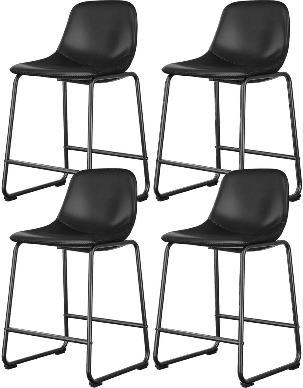 Rfiver Pu Faux Leather Bar Stools Set of 2, Industrial Pub Barstools with Back and Footrest, Modern Armless Bar Height Stool Chairs (Black, 24" Counter Chair x2) - Grand Goldman