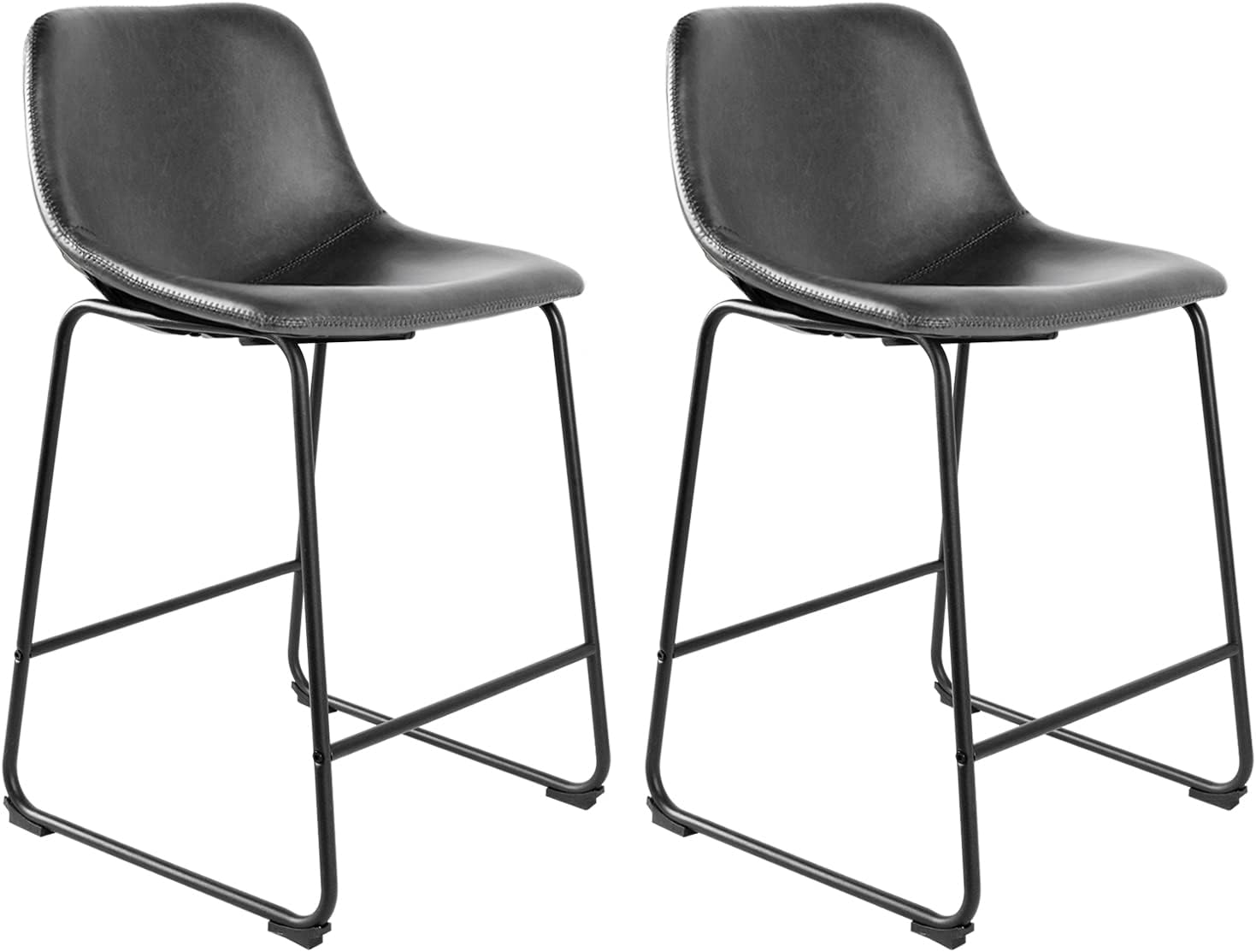 Rfiver Pu Faux Leather Bar Stools Set of 2, Industrial Pub Barstools with Back and Footrest, Modern Armless Bar Height Stool Chairs (Black, 24" Counter Chair x2) - Grand Goldman