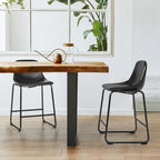 Rfiver Pu Faux Leather Bar Stools Set of 2, Industrial Pub Barstools with Back and Footrest, Modern Armless Bar Height Stool Chairs (Black, 24" Counter Chair x2) - Grand Goldman