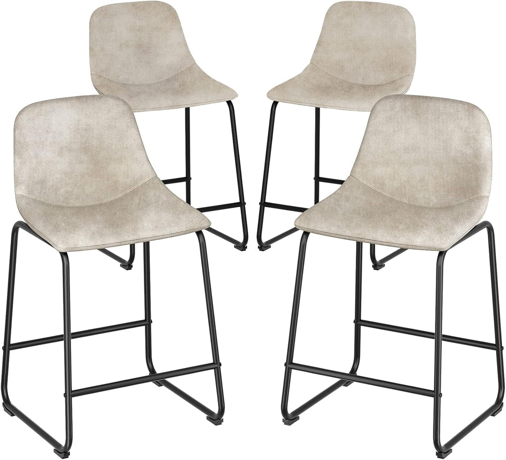 Rfiver Pu Faux Leather Bar Stools Set of 2, Industrial Pub Barstools with Back and Footrest, Modern Armless Bar Height Stool Chairs (Black, 24" Counter Chair x2) - Grand Goldman