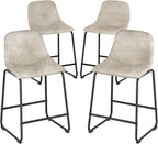 Rfiver Pu Faux Leather Bar Stools Set of 2, Industrial Pub Barstools with Back and Footrest, Modern Armless Bar Height Stool Chairs (Black, 24" Counter Chair x2) - Grand Goldman