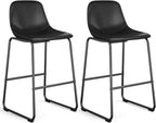 Rfiver Pu Faux Leather Bar Stools Set of 2, Industrial Pub Barstools with Back and Footrest, Modern Armless Bar Height Stool Chairs (Black, 24" Counter Chair x2) - Grand Goldman