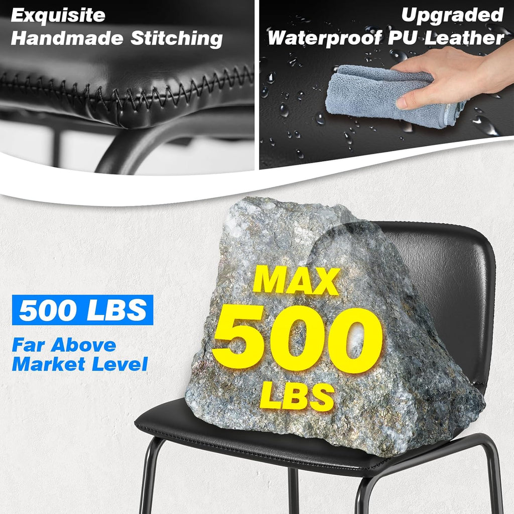 Rfiver Pu Faux Leather Bar Stools Set of 2, Industrial Pub Barstools with Back and Footrest, Modern Armless Bar Height Stool Chairs (Black, 24" Counter Chair x2) - Grand Goldman