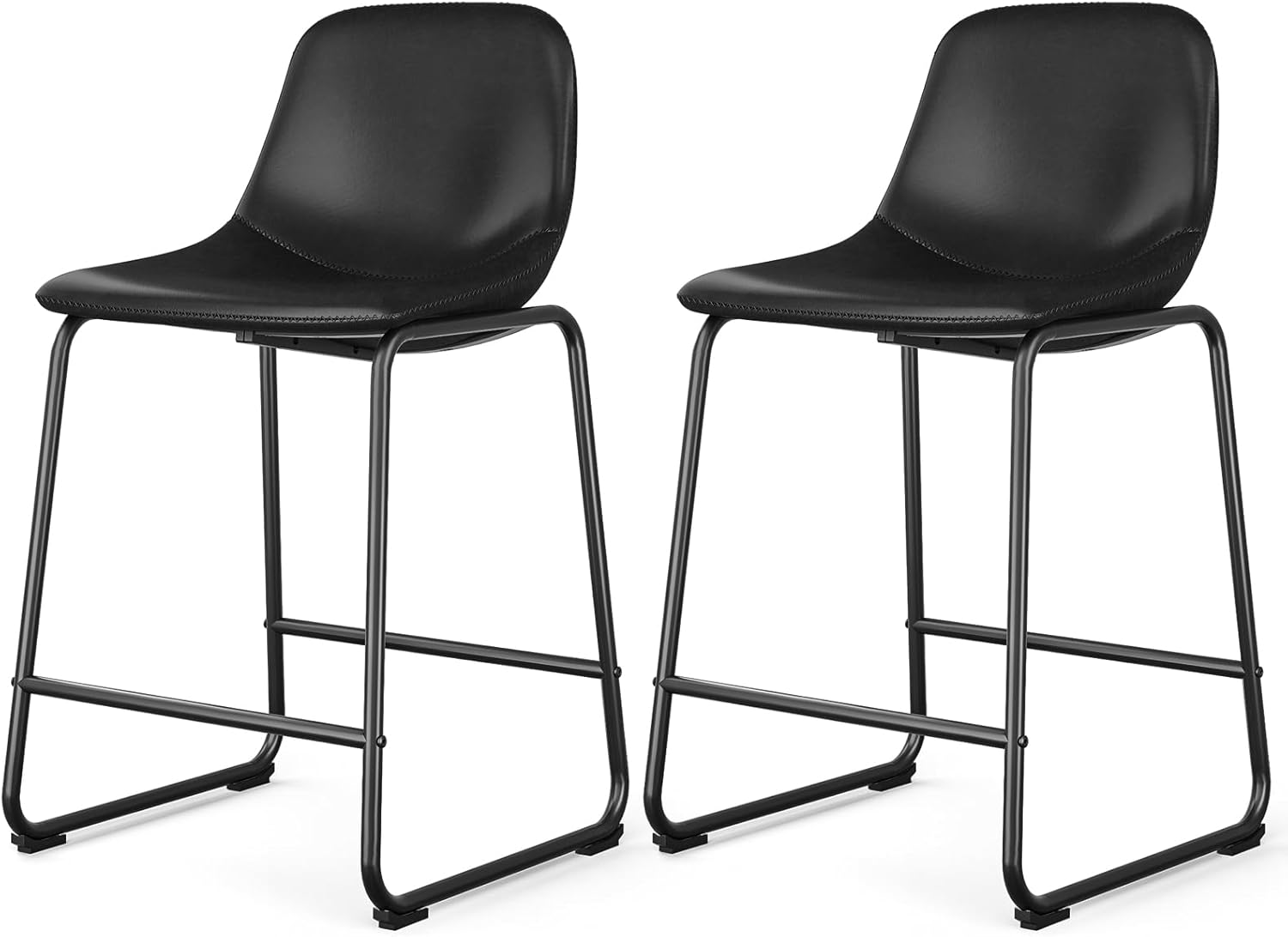 Rfiver Pu Faux Leather Bar Stools Set of 2, Industrial Pub Barstools with Back and Footrest, Modern Armless Bar Height Stool Chairs (Black, 24" Counter Chair x2) - Grand Goldman