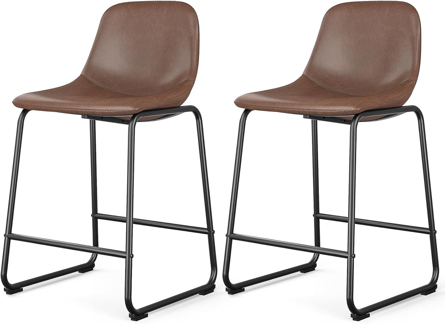 Rfiver Pu Faux Leather Bar Stools Set of 2, Industrial Pub Barstools with Back and Footrest, Modern Armless Bar Height Stool Chairs (Black, 24" Counter Chair x2) - Grand Goldman