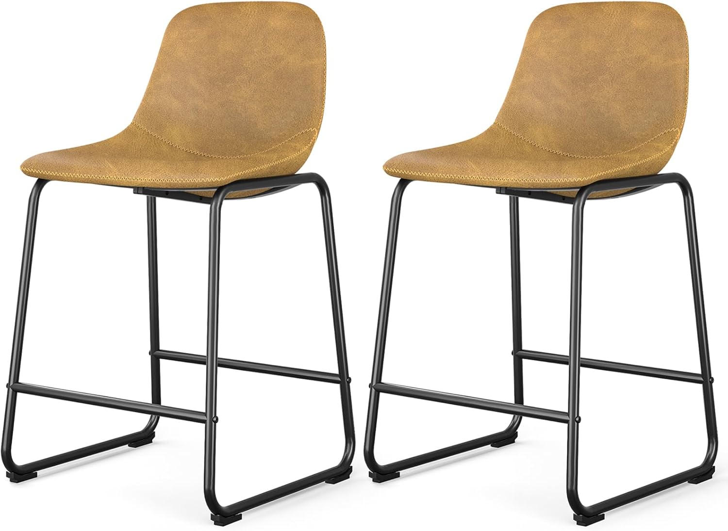 Rfiver Pu Faux Leather Bar Stools Set of 2, Industrial Pub Barstools with Back and Footrest, Modern Armless Bar Height Stool Chairs (Black, 24" Counter Chair x2) - Grand Goldman