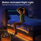 Rolanstar Bed Frame Twin Size with LED Lights and Charging Station, Upholstered Bed with Motion Activated Night Light and Wood Slats, Dark Grey - Grand Goldman