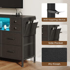 Rolanstar Dresser for Bedroom with LED Lights and Power Outlets, 55" TV Stand with 10 Drawers, Fabric Chest of Drawers with Side Pocket, PU Finish, Sturdy Frame & Wood Top, Black - Grand Goldman